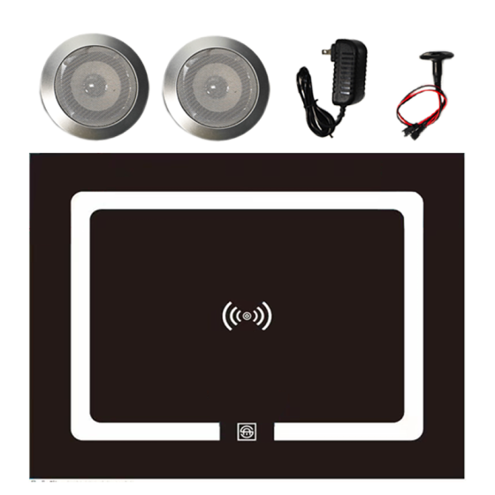 Bedside table tempered glass panel 406x351mm with touch light, wireless charging and Bluetooth speaker