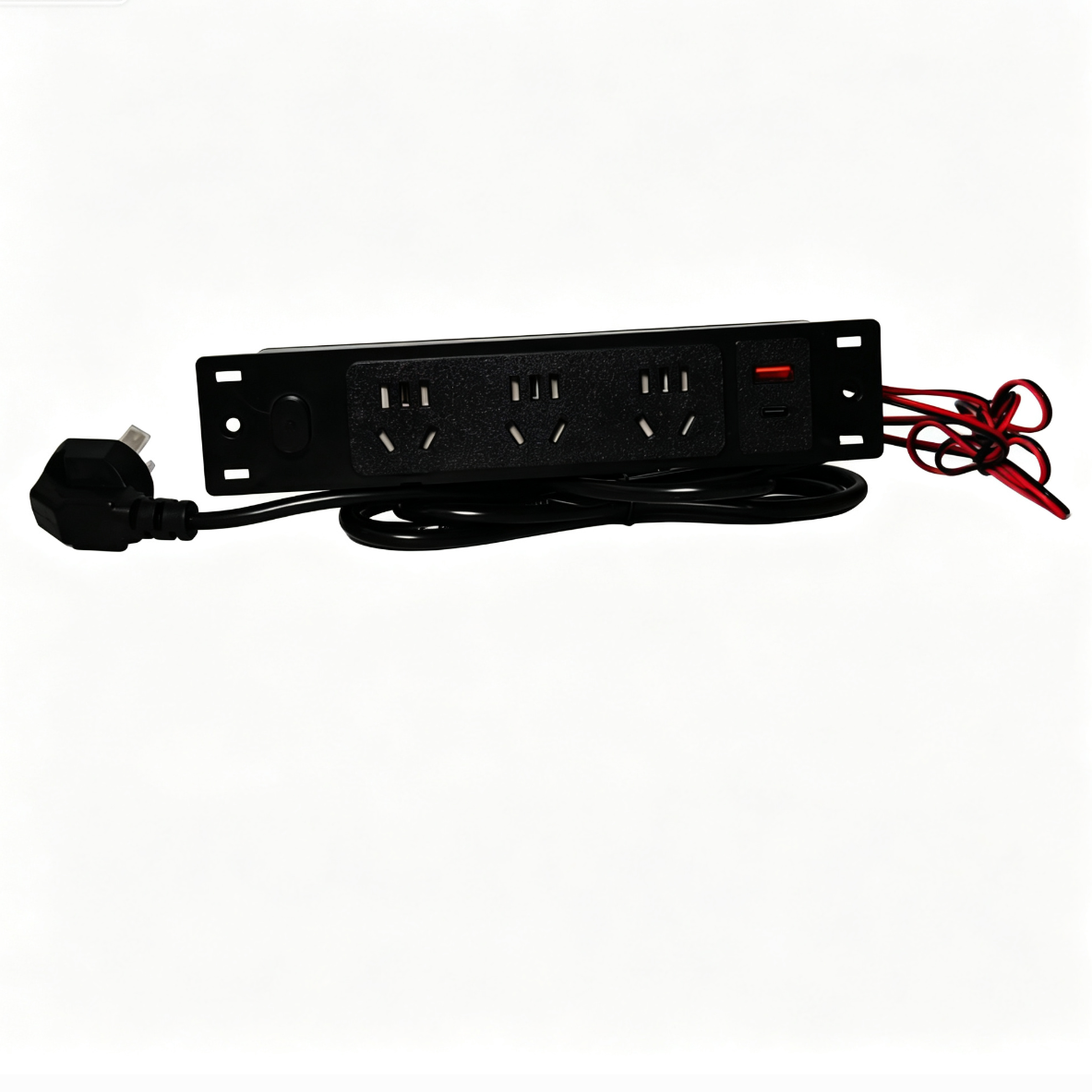 Multi-functional power strip with USB ports and 12V output power supply